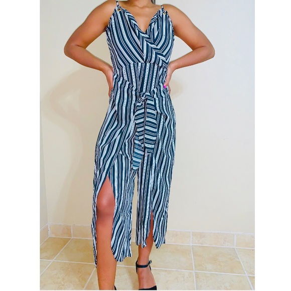 Kate C Tie Front Overlay With Split Legs Jumpsuit - Picture 3 of 8